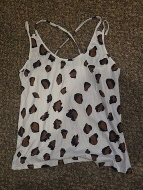 SHEIN White Leopard Print Crisscross Strappy Cami
